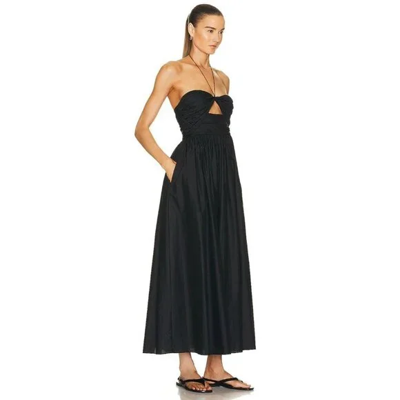 Matteau Bandeau Rouched Sundress in Black 2 New Womens Maxi Cotton Gown - Picture 2 of 16